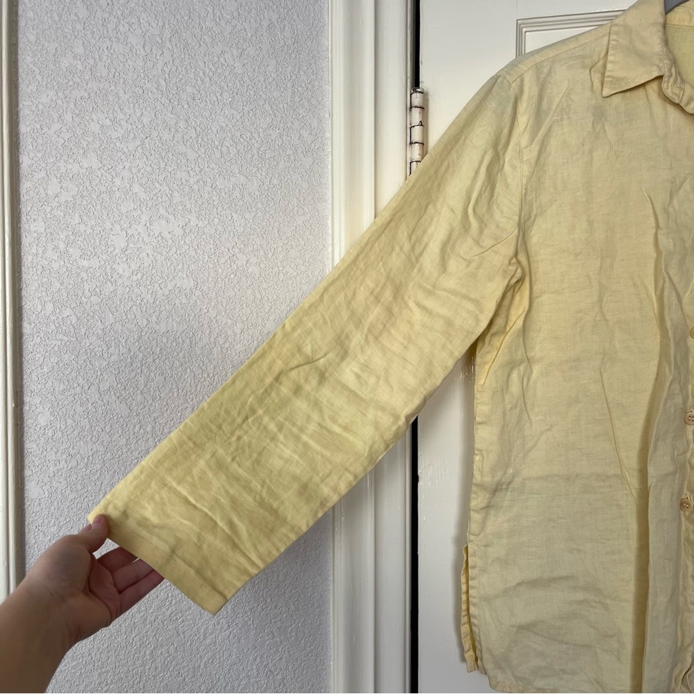 Vintage 90s Linen Yellow Button-Up Shirt - Picture 2 of 6